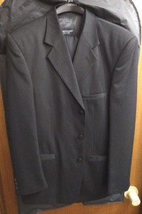 Men's Large Three Piece Black Wool Formal Suit