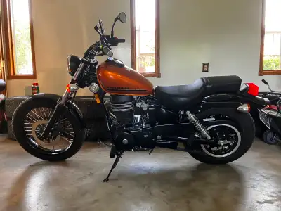 It's a burnt orange 2017 Suzuki Boulevard S40 with a 4-speed transmission and a belt drive for low m...