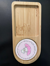 Wooden “My Melody” Sanrio tray w/ ceramic coaster