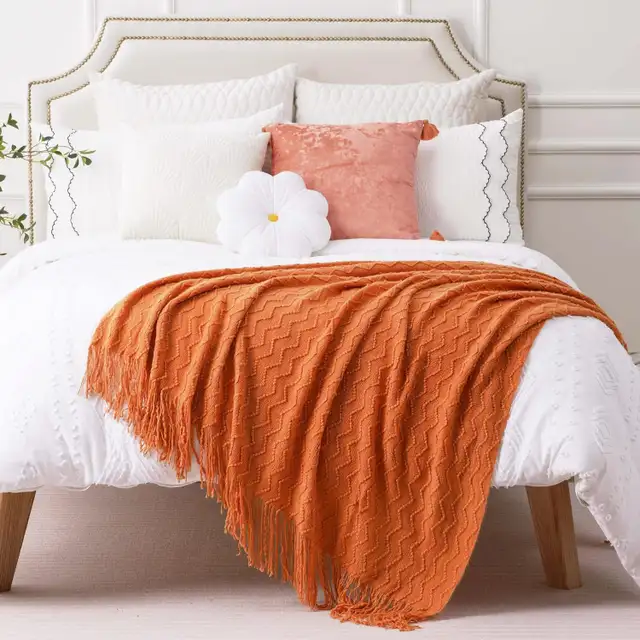 Cover burned Orange bed decor NEW Throw Blanket soft sofa couch in Bedding in Ottawa - Image 7