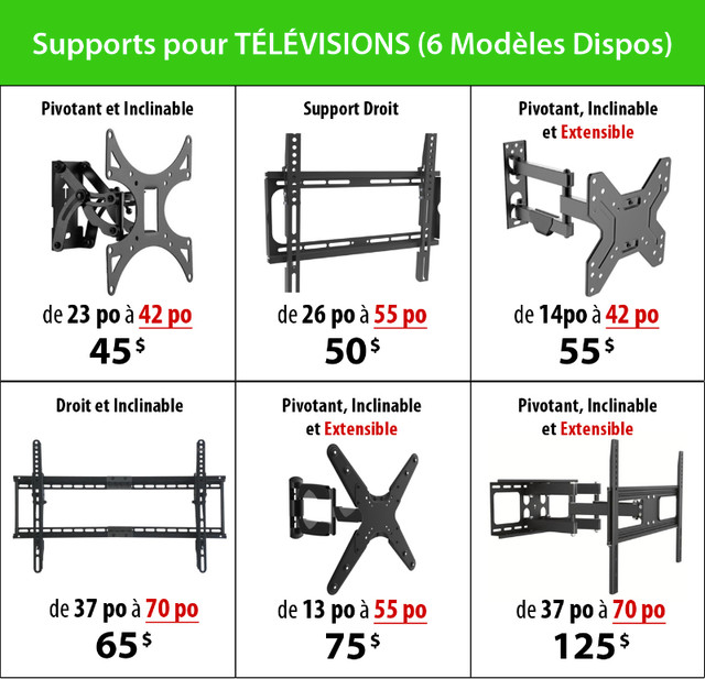 Supports TV (Toutes Grandeurs) 6 Modèles (Produits NEUFS) dans Accessoires pour télé et vidéo  à Sherbrooke