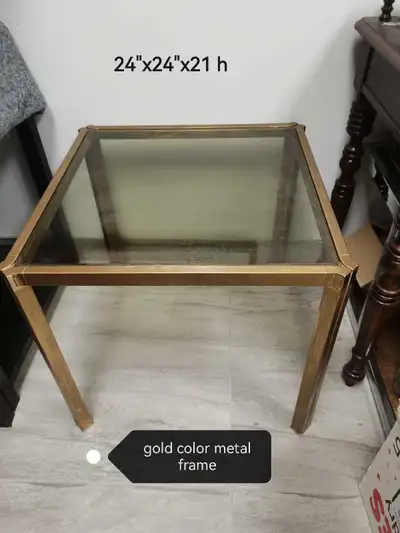 Glass End Table, golden metal matte frame, View more