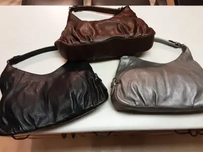 3 Soprano Pebble Leather Crescent Hobo bags-Black,Coffee,Pewter, View more