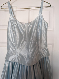 Light blue satin vintage grad dress with silver embroidered bodi