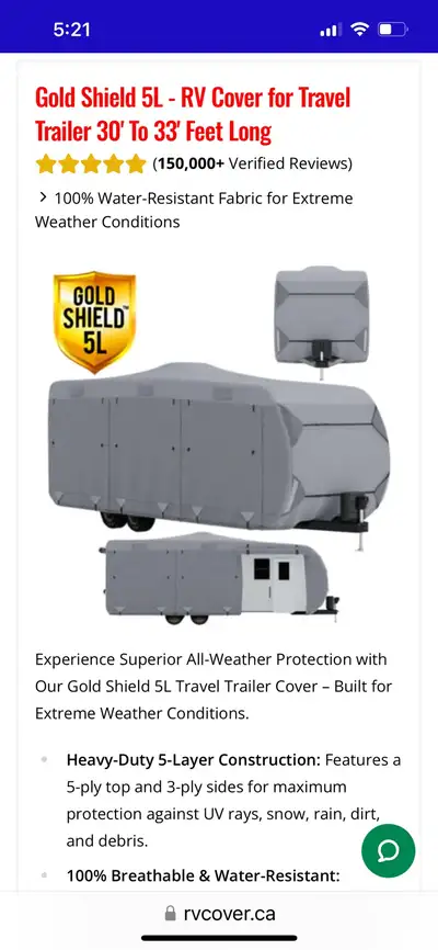 Bought it and it’s too small . Brand new never used. Gold Shield 5L Travel Trailer Cover – Ultimate...