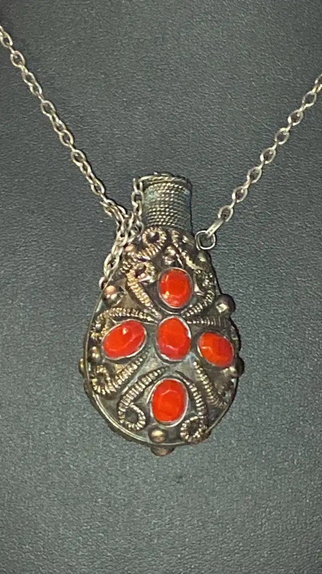  Tibetan or Nepalese Beaded Metal Snuff or Scent Bottle Necklace62863728125315121