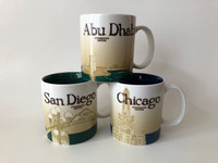 3 Starbucks Global Icon Mugs San Diego Chicago Abu Dhabi NEW