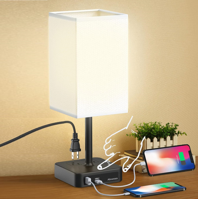 Bedside Table Lamp Touch Control with USB Charging Ports and AC in Indoor Lighting & Fans in Edmonton