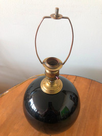 Vintage Black Glass Ball Table Lamp, Rewired with Harp