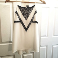 EXPRESS Off-White Halter Top w/ Black Lace XS