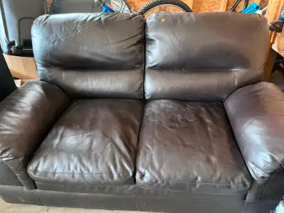 Dark brown love seat, View more