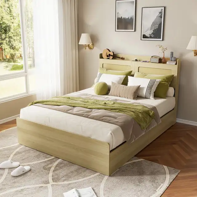 Queen bed with drawers, outlet & light63793683420929120