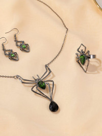 Green Rhinestone Spider Gothic Jewelry gift set!