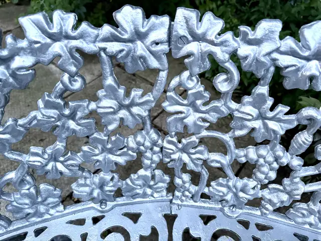 4 Piece Set of Silver Vintage Cast Iron Chairs, Bench, & Table in Patio & Garden Furniture in Norfolk County - Image 9