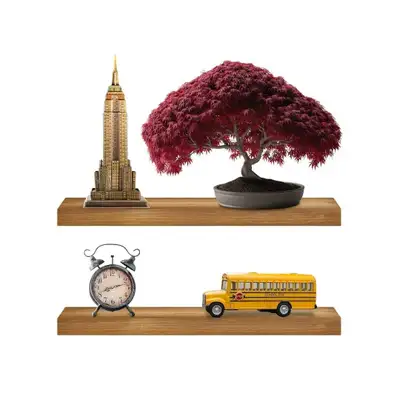 Natural Pine Wood Floating Shelves Set of 2 - 24" Walnut Finish, View more