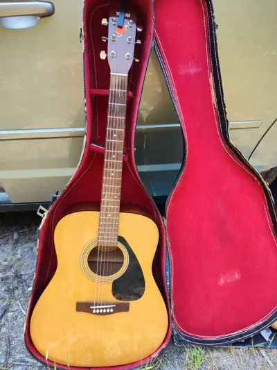 Guitar with a good sound, capo, 2 picks and hard case