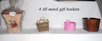 4 metal gift baskets storage, use or gift, like new $10each