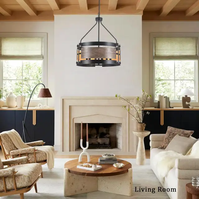 6-Light Drum Chandelier – 19" Farmhouse Pendant with Vintage Woo in Indoor Lighting & Fans in Oshawa / Durham Region - Image 6