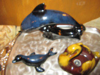 Blue Mountain Pottery Cobalt Blue Harvest Gold Dolphin Seal Swan
