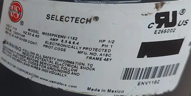 SELÉCTECH HVAC Blower Motor – Model M055PWENV-1182 - M106 in Heating, Cooling & Air in City of Toronto - Image 3