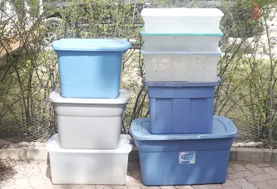 Lot of 8 Storage Totes / Bins, Rubbermaid, etc $30 for all firm, View more