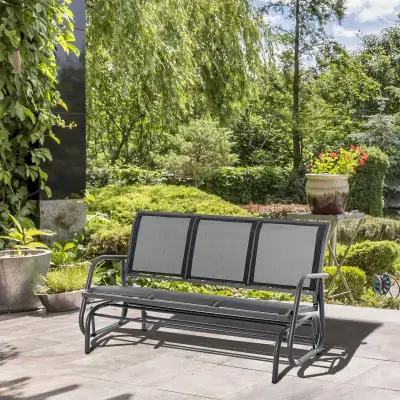  3-Seat Outdoor Glider Chair, Patio Rocking Chair, Steel Frame, , View more