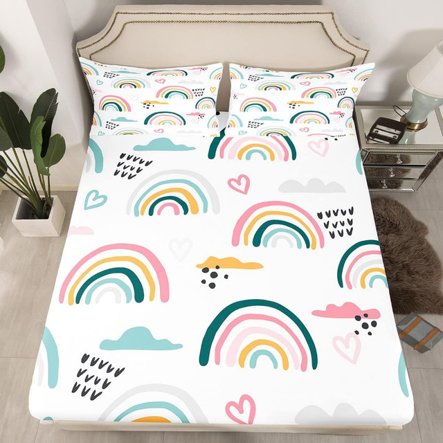New 4 PC Sheet Set • Double Size • Deep Pocket • Rainbows in Bedding in Barrie
