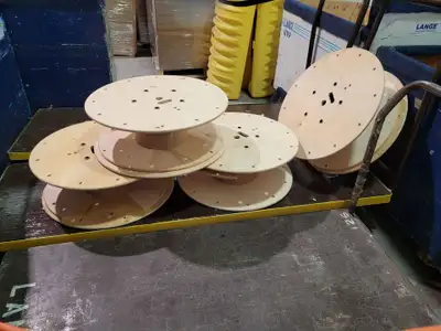 spools plus hardly used STRONG plastic PALLETS, View more