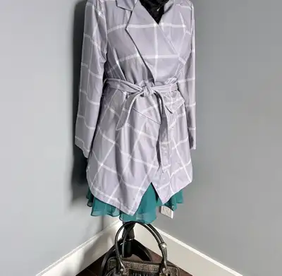 Kayaiv-Grid Asymmetric Women's Coat Belted wrap Coat sz S, View more