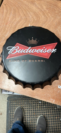 Budweiser beer bottle cap tin sign 13 inch diameter