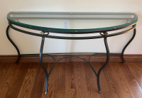 Iron and Tempered Glass Half Moon Table Console