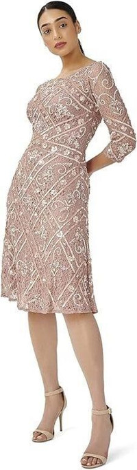 Adrianna Papell Womens Beaded Fit and Flare Dress