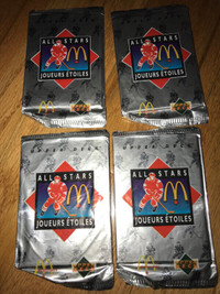 1992-93 McDONALDS  UPPER DECK NHL ALL-STARS 4 SEALED PACKS CARDS