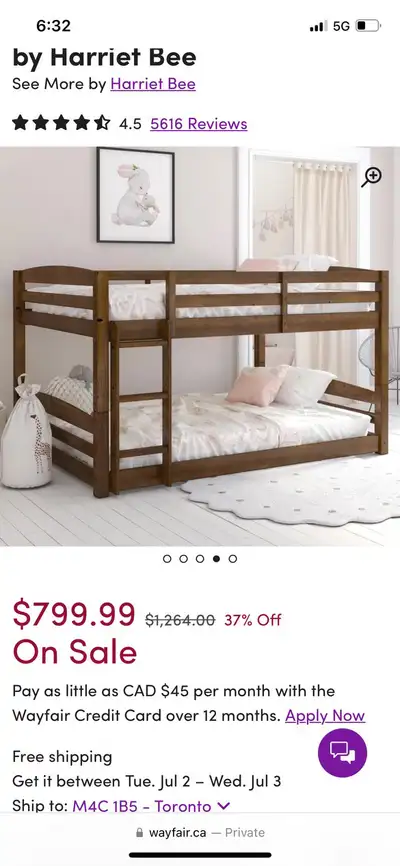Twin over twin wood bunk bed, View more
