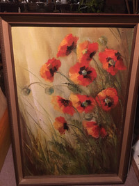 Fiery red  poppies oil painting 