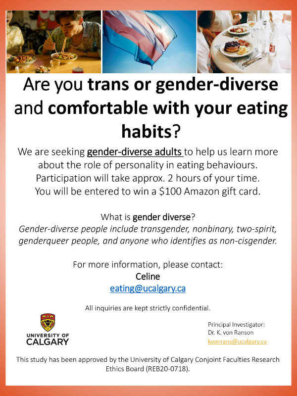 Are you trans/gender diverse and comfortable with your eating? in Volunteers in Kelowna