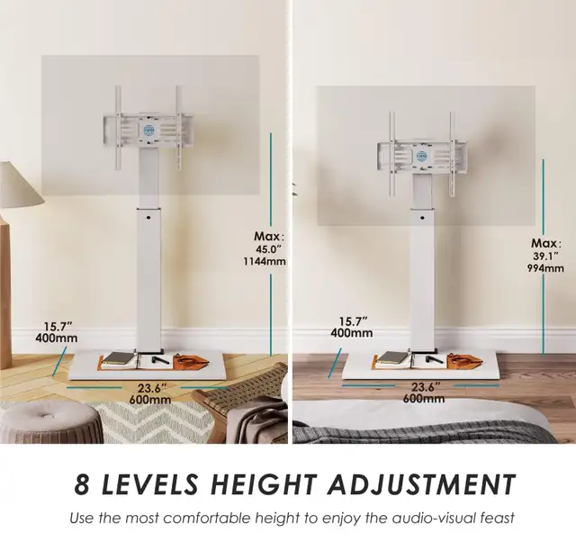 FITUEYES White TV Stand for 32-65 inch TV Metal Base  in TV Tables & Entertainment Units in Markham / York Region - Image 5