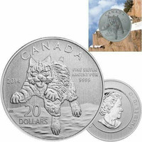 2014 - $20 Fine Silver Coin - Canadian Bobcat - Original RCM