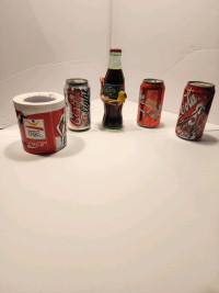 Collectable superbowl Coca-Cola bottle and cans