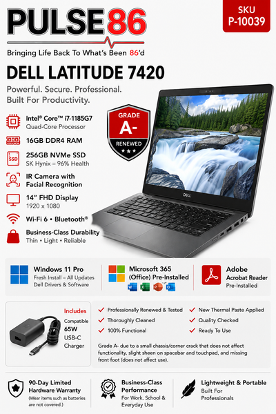 Dell Latitude 7420 – i7 / 16GB / 256GB NVMe – Windows 11 Pro – G, View more