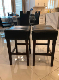 Stools, 2 faux leather, wood