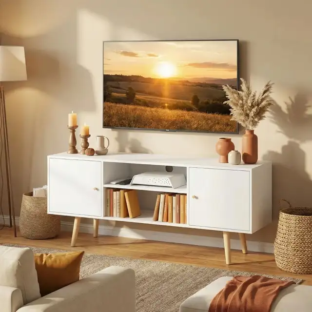 White TV Stand with 2 doors TV Cabinet for TVs up to 55" in Bookcases & Shelving Units in Markham / York Region - Image 9