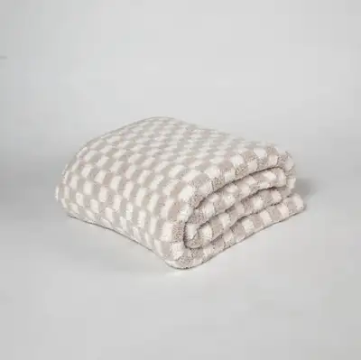 Blushing Beige & White Check Print Extended Throw, View more