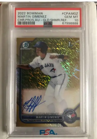 2022 Bowman Chrome 1st Martin Gimenez Gold Shimmer Refractor Prospect Auto 16/50 PSA 10
