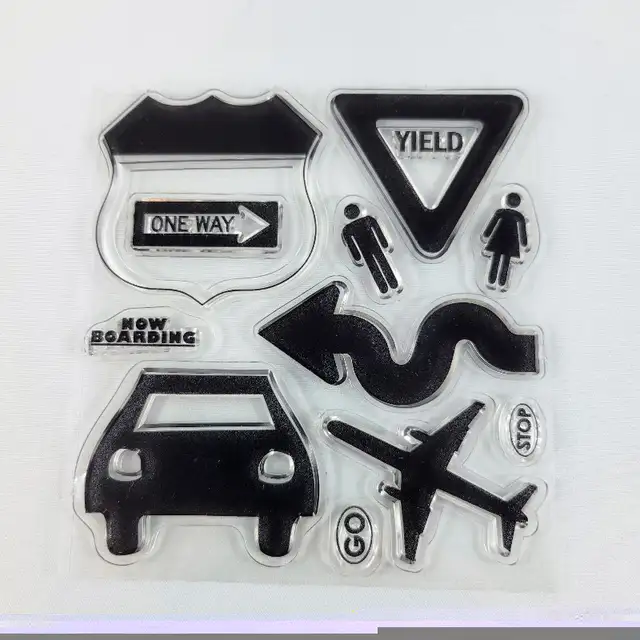 Travel Clear Stamp Set Bo Bunny Detour Car Road Sign Plane Paper in Hobbies & Crafts in Strathcona County - Image 3