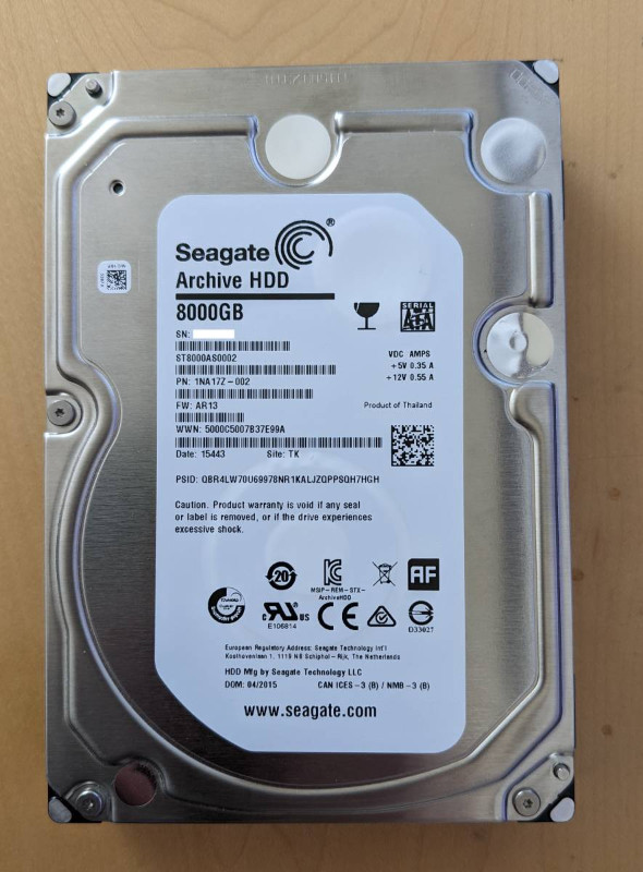 Seagate Archive HDD v2 ST8000AS0002 8TB 5900 RPM in System Components in Saskatoon