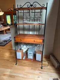 Unique wood & wrought iron bar cart/wine rack serving cabinet