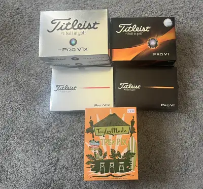 All are new. $60 per dozen for the Titleist Balls. $65 for the TaylorMade Limited Edition balls. Fir...