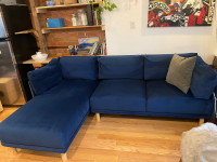 Blue Velvet Sectional Couch 