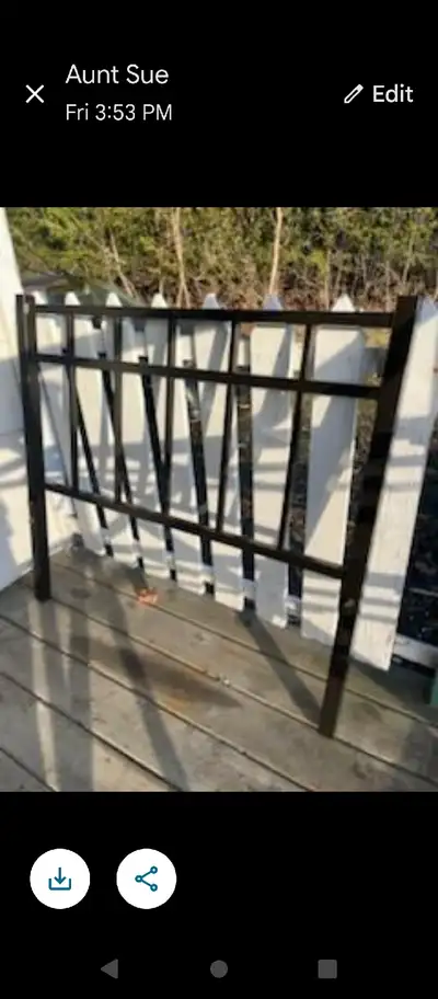 Metal headboard, footboard & frame. Headboard 37.5" high, 41.25" wide, footboard 28.5" high, 41.25"...